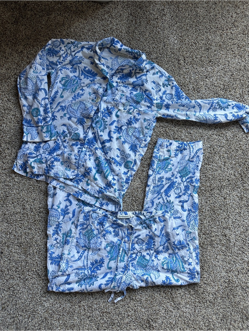 Roller Rabbit Blue and White Floral Long-Sleeve Pajama Set